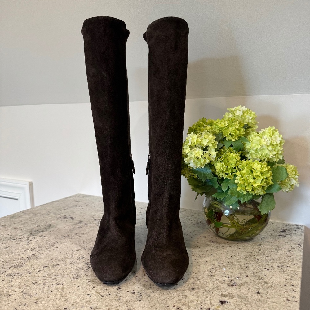 Prada Chocolate Brown Suede Knee High Boots  Size 39 NWOT